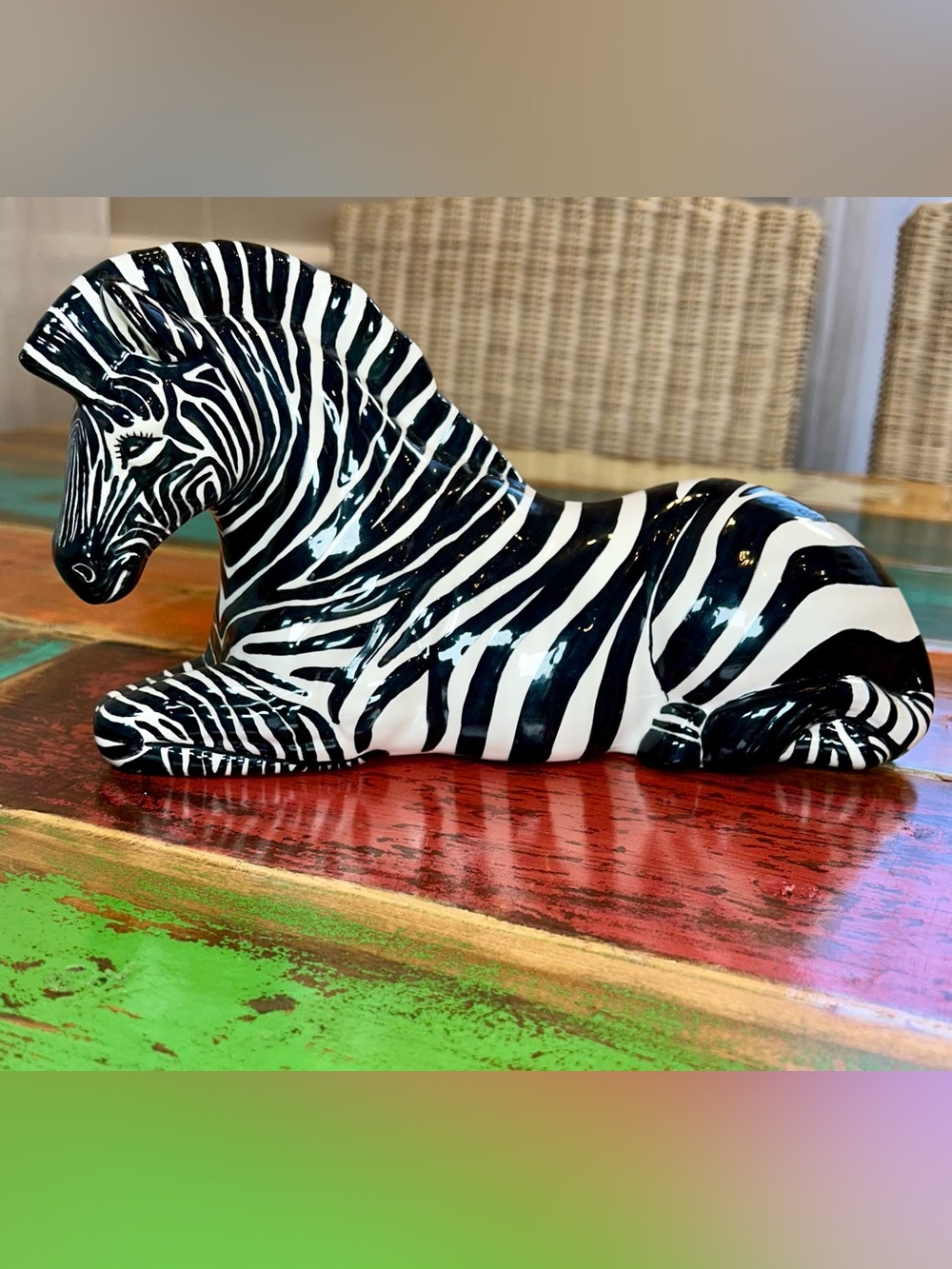 Vintage 1976 Signed Ceramic Zebra Figurine Hollywood Regency MCM Retro Decor